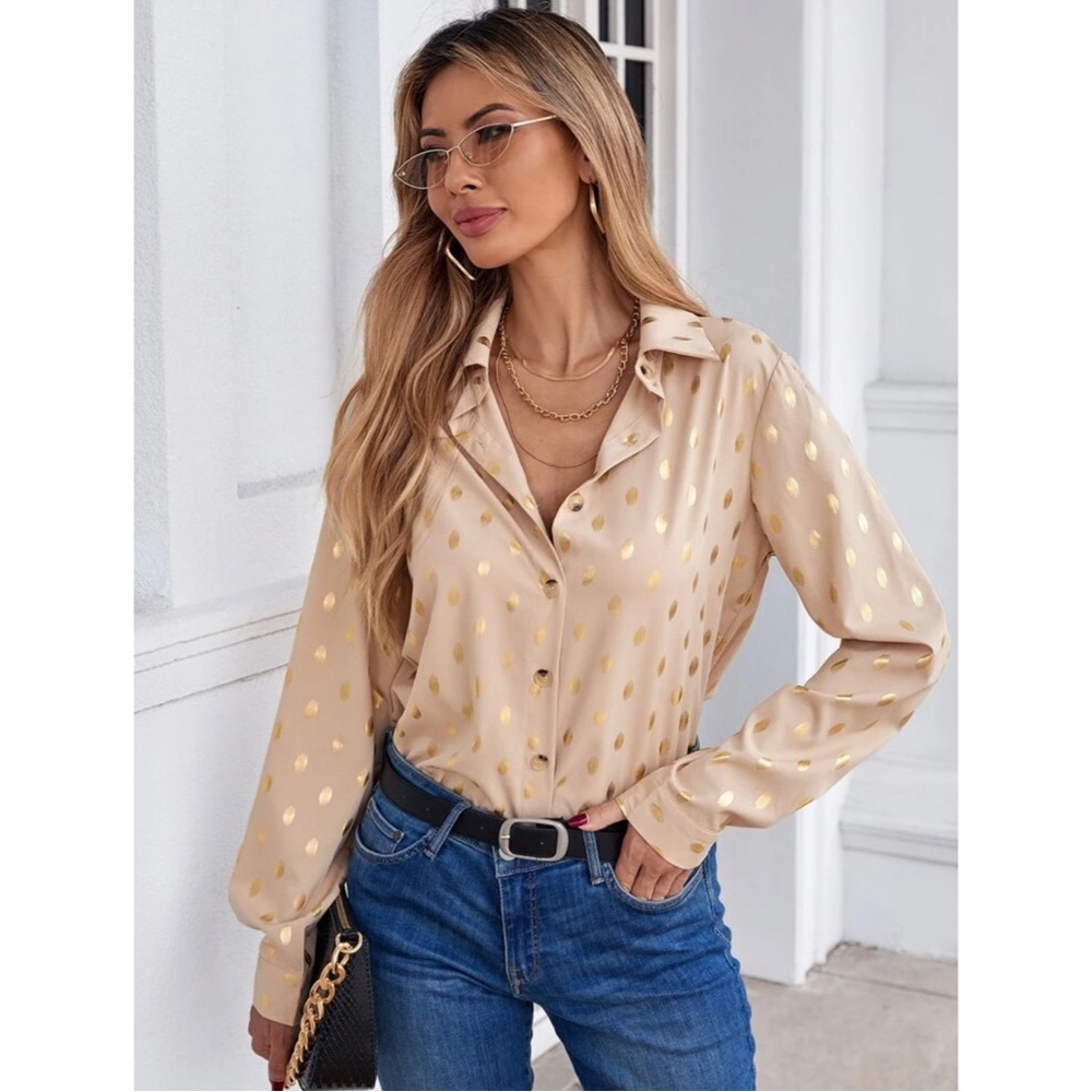 Gilding Print Button Up Blouse
